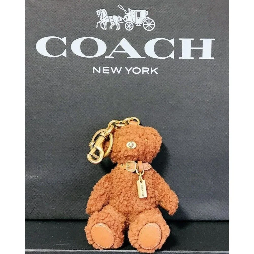 Coach Curly GINGER Gingy Shearling and Leather Teddy Bear Bag Charm  ~V/RARE
